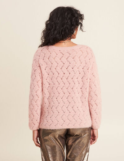 Pull manches longues ajour&eacute; vieux rose femme
