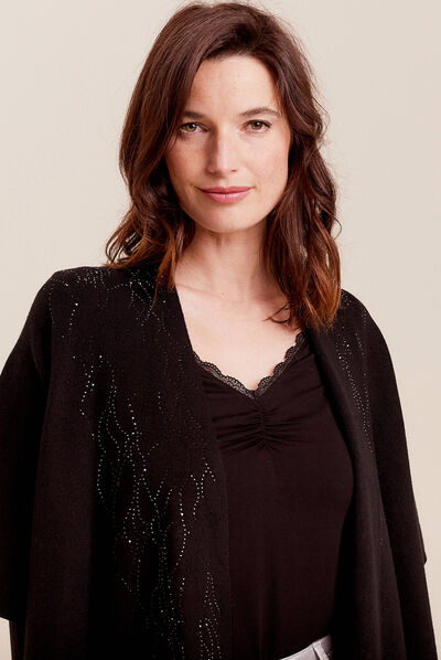 Poncho avec strass noir femme
