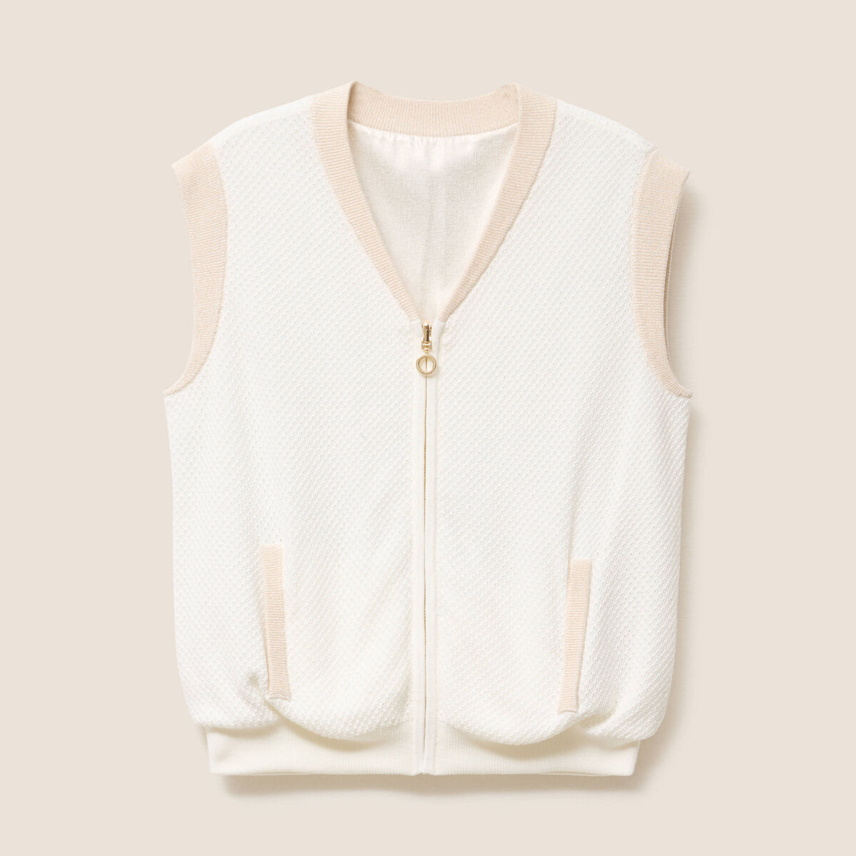 gilet réversible sans manches en coton ecru femme
