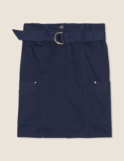 Jupe cargo ceinturée bleu foncé femme