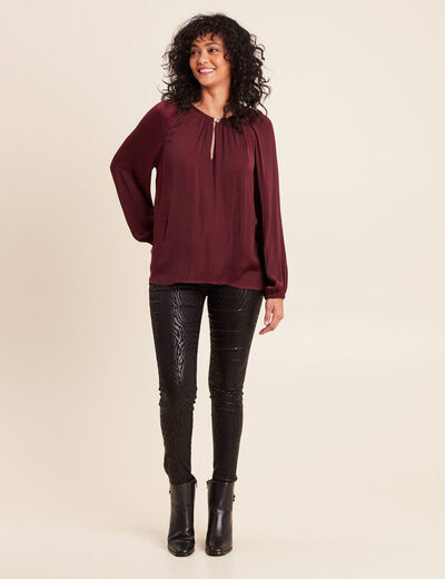 Blouse ample col rond satin&eacute;e bordeaux femme