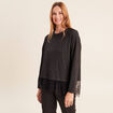 Pull col rond manches longues dentelle gris fonc&eacute; femme
