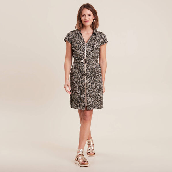 Robe droite zippée vert kaki femme
