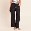 Pantalon large taille haute aspect lin noir femme