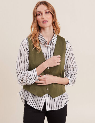 Veston sans manches satin vert olive femme