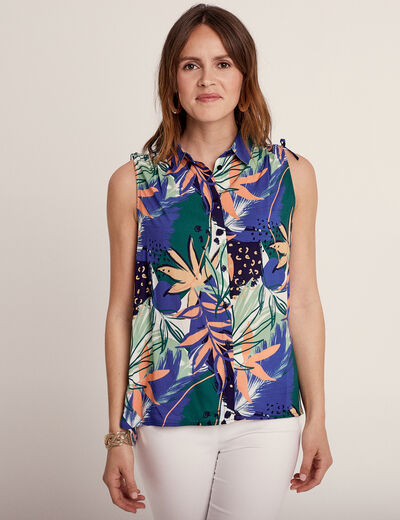 Blouse sans manches bleu femme