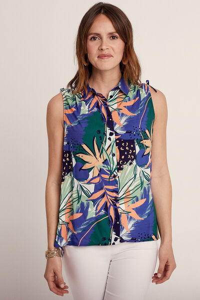 Blouse sans manches bleu femme