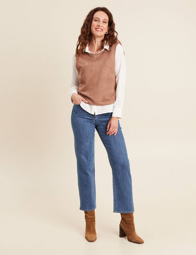 Top cintré sans manches col rond camel femme