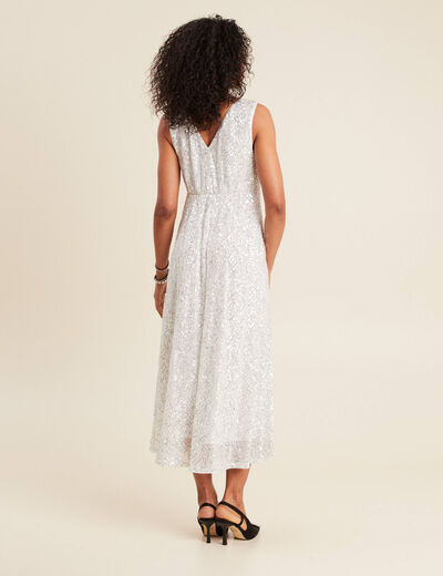 Robe longue ajustée sequins couleur argent femme