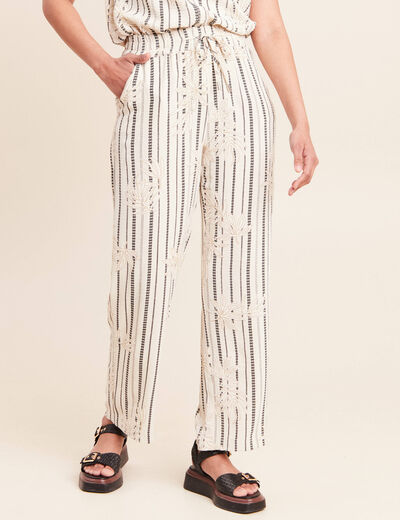 Pantalon large taille haute noir femme
