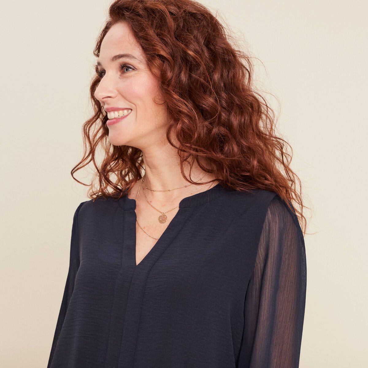 Blouse manches longues bleu foncé femme