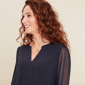 Blouse manches longues bleu foncé femme