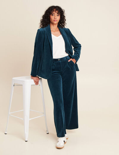 Veste tailleur velours bleu canard femme