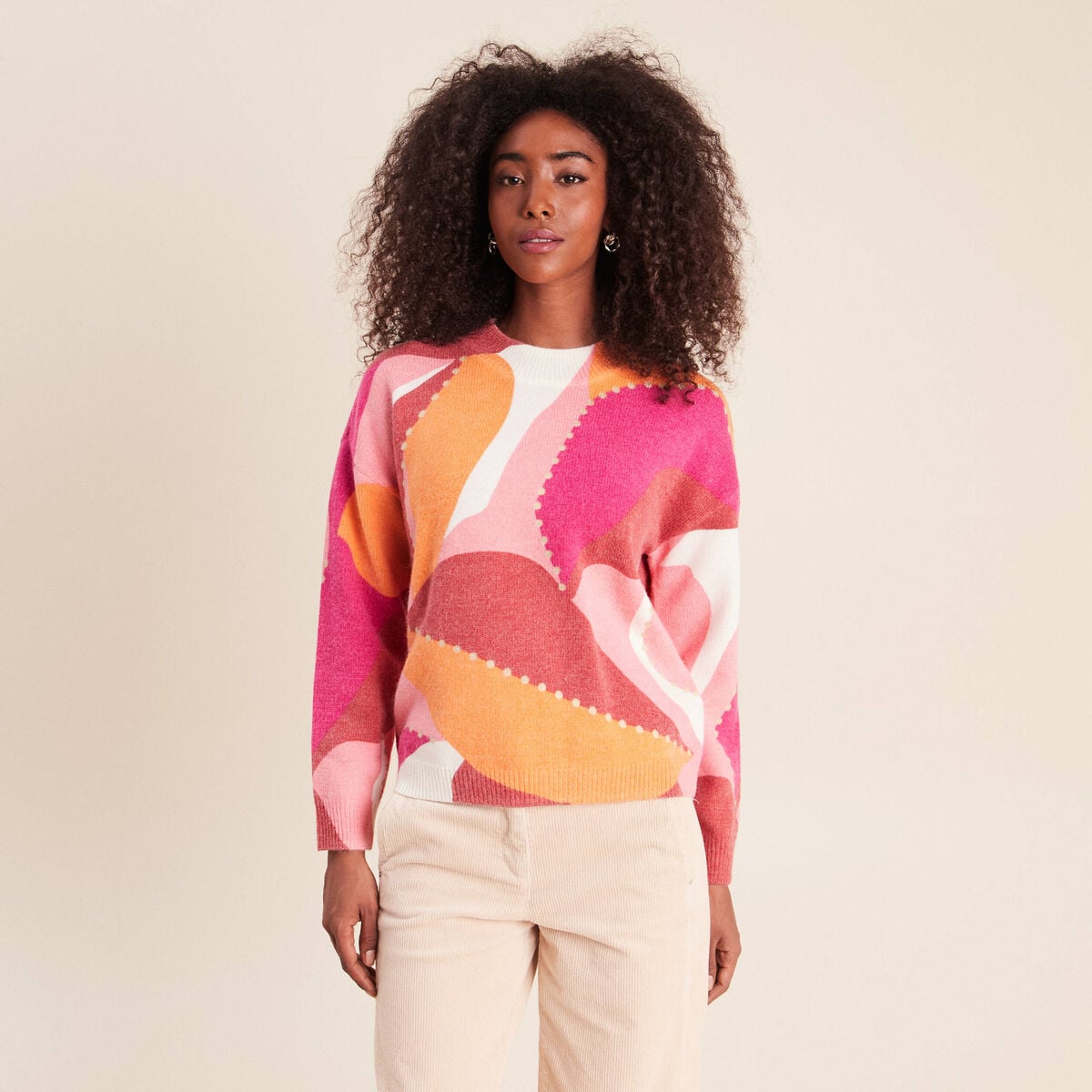Pull col montant orange femme