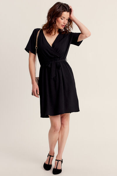 Robe droite ceinturée noir femme