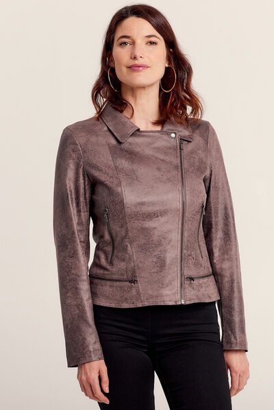 Veste esprit motard zippée taupe femme