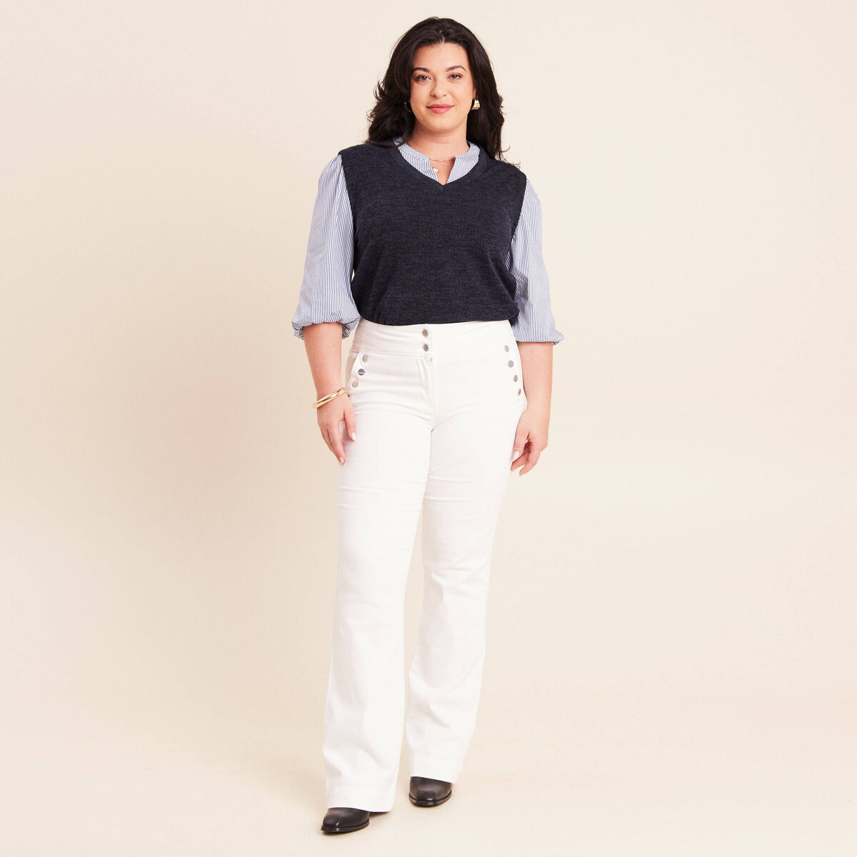 Pantalon coupe bootcut &agrave; pont blanc femme