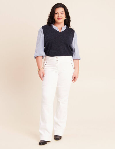 Pantalon coupe bootcut &agrave; pont blanc femme