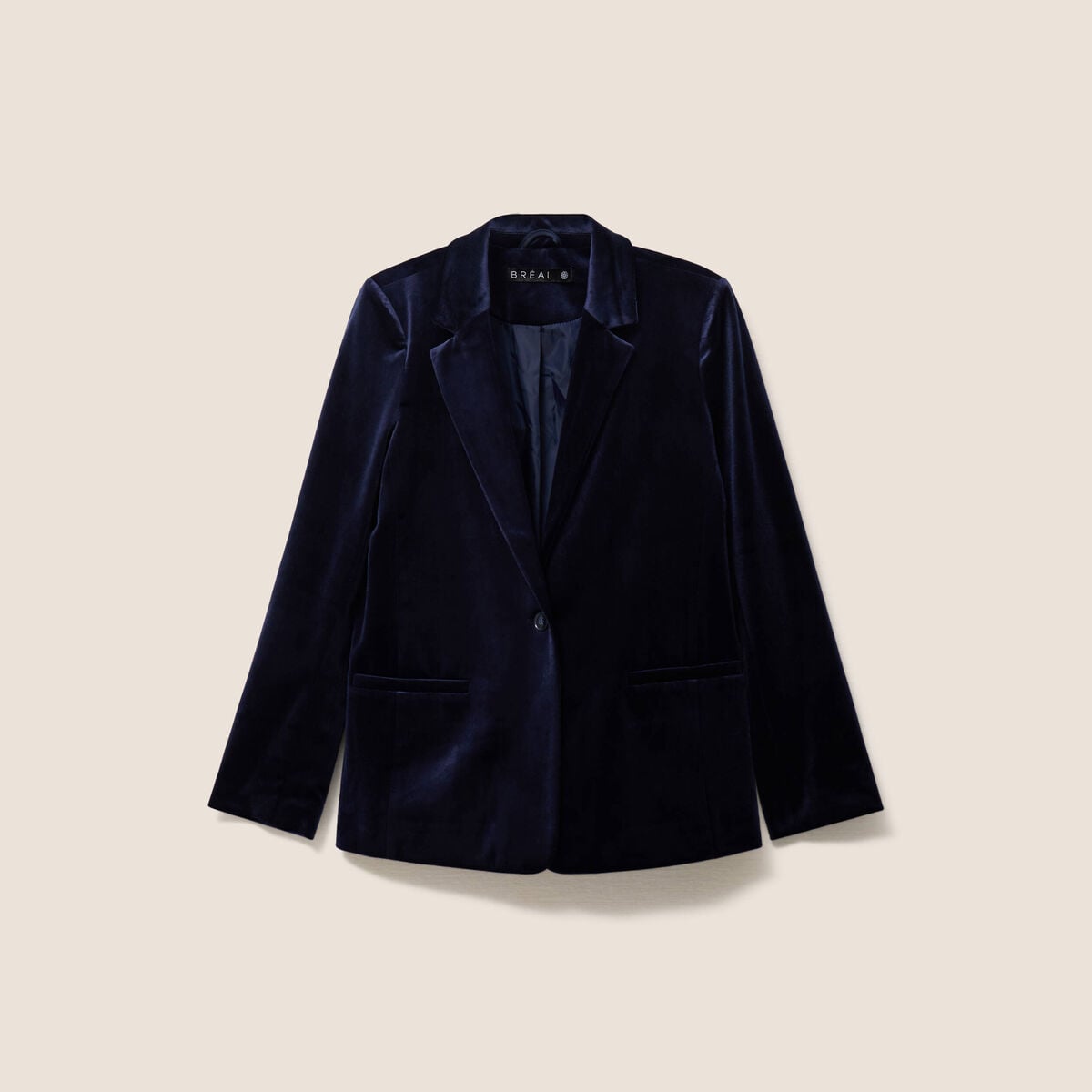 Veste velours manches longues doubl&eacute;e bleu marine femme