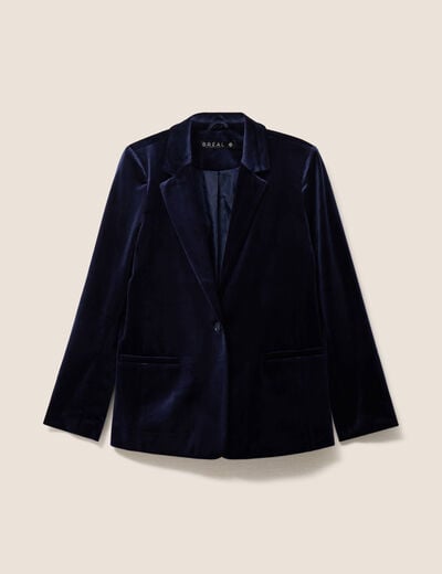 Veste velours manches longues doubl&eacute;e bleu marine femme