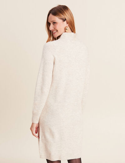 Robe pull droite col montant creme femme