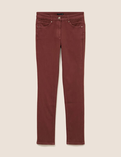 Jean coupe ajust&eacute;e taille bascul&eacute;e marron femme