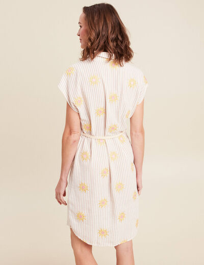 Robe courte évasée col chemise ceinturée rose femme