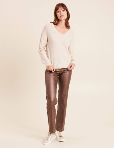 Pull col v manches longues &agrave; sequins couleur or femme