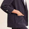 Veste longue droite col tailleur bleu femme