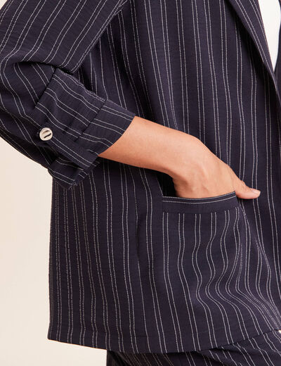 Veste longue droite col tailleur bleu femme