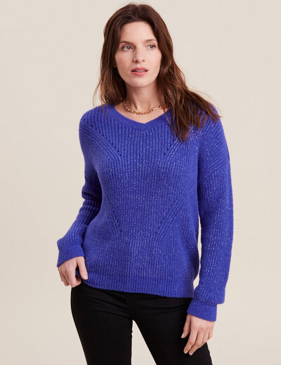 Pull manches longues bleu violet femme