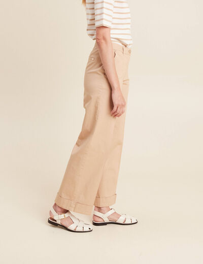 Pantalon large taille basculée beige femme