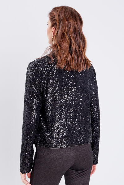 Veste droite avec sequins noir femme