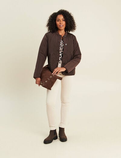 Doudoune doubl&eacute;e marron fonc&eacute; femme