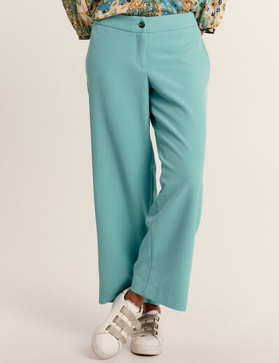 Pantalon flou 7/8ème bleu canard femme