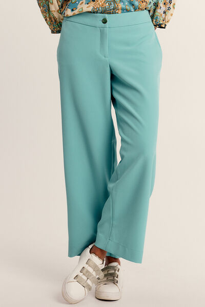 Pantalon flou 7/8ème bleu canard femme