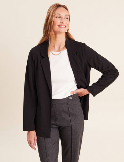 Blazer col tailleur doubl&eacute; noir femme