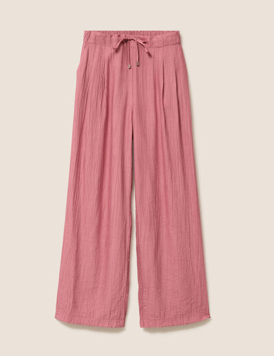 Pantalon fluide taille haute mauve femme