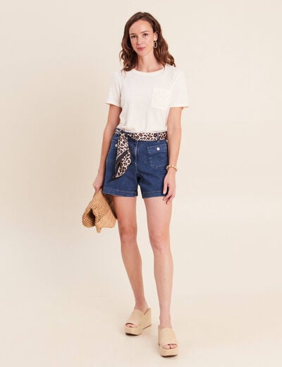 T-shirt col rond manches courtes ecru femme