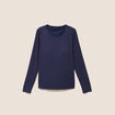 T-shirt ajust&eacute; col rond manches longues bleu marine femme