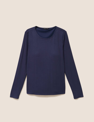 T-shirt ajust&eacute; col rond manches longues bleu marine femme