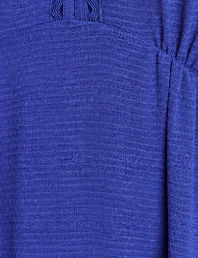 Robe longue &eacute;vas&eacute;e col v manches coudes bleu fonc&eacute; femme