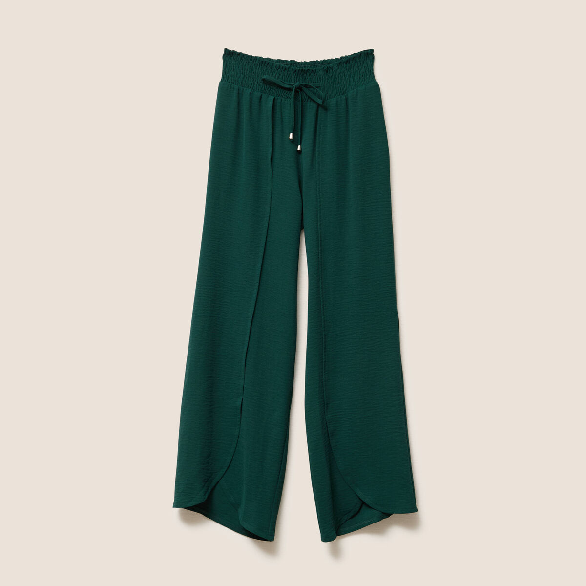 pantalon large taille haute vert foncé femme