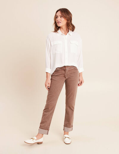 Chemise ample col chemise manches 3/4 ecru femme