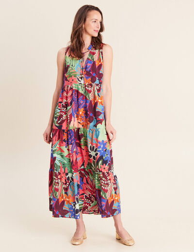 Robe longue &eacute;vas&eacute;e sans manches multicolore femme