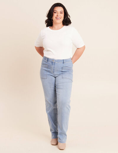 Jean coupe mom taille haute denim double stone femme