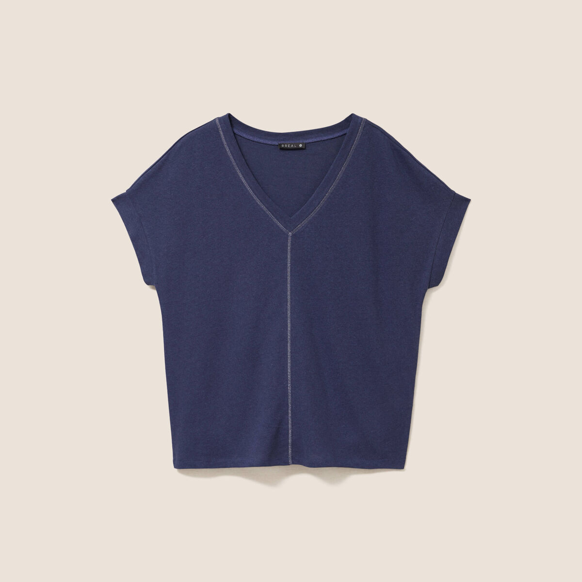 T-shirt droit cropped manches courtes bleu marine femme