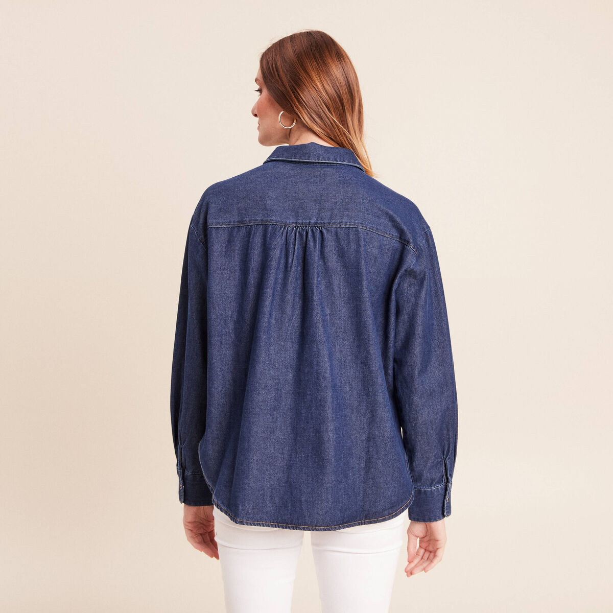 Chemise ample en coton manches longues denim brut femme