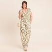 Pantalon large taille haute aspect lin vert femme