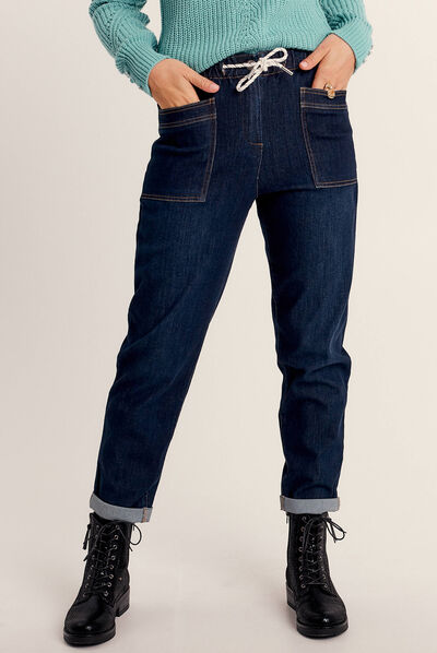 Jean large à coulisse denim brut femme